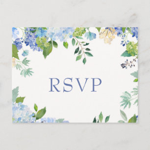 Carte Postale Blue Hydrangeas Mariage RSVP avec choix de repas