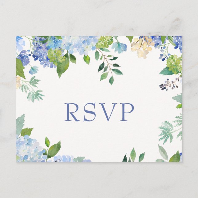 Carte Postale Blue Hydrangeas Mariage RSVP avec choix de repas (Devant)