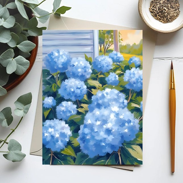 Carte Postale Blue Hydrangeas New England Coastal Watercolor (Créateur téléchargé)
