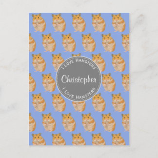 Carte Postale Blue I love Hamsters Hamster Motif