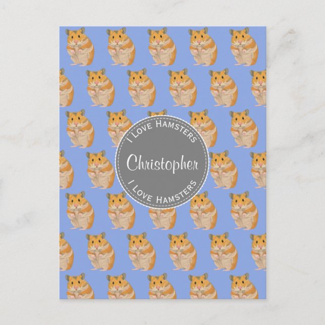 Carte Postale Blue I love Hamsters Hamster Motif (Devant)