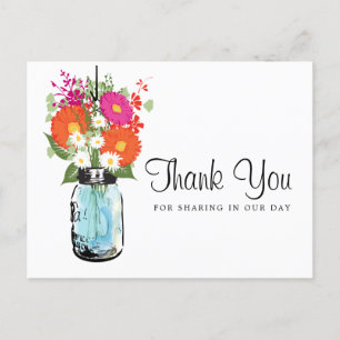 Carte Postale Blue Mason Jar et Gerber Daisies Merci