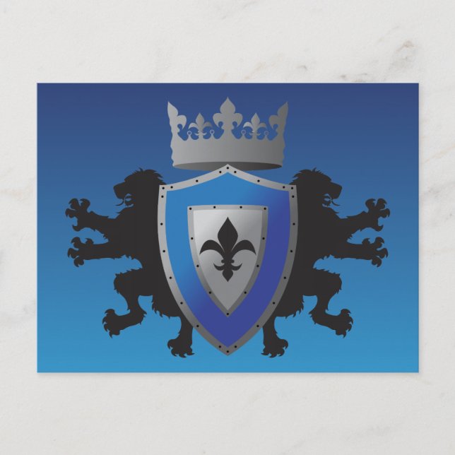 Carte postale Blue Medieval Lion Heraldry (Devant)