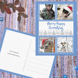 Carte Postale Blue Merry Happy 4 Photo Hanoukka Christmas<br><div class="desc">Créez vos propres cartes photos de vacances Hanoukka et Noël avec ce joli bleu MERRY HAPPY TOUT modèle photo carte postale design. Personnalisez avec vos photos et texte pour des cartes postales de vacances uniques en bleu, blanc et faux argent. Choix amusant pour les couples et les familles inter-confessionnels, ces...</div>