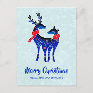 Carte Postale Blue Nordic Christmas Reindeer Pair
