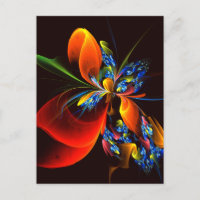 Blue Orange Floral Moderne Art Abstrait Motif #03