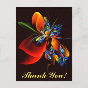 Carte Postale Blue Orange Floral Moderne Art Abstrait Motif #03