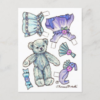 Carte Postale Blue Petunia Teddy Bear Papier Poupée mignonne car