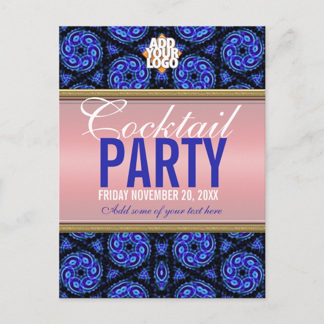 Carte postale Blue+Pink Cocktail Party Invitation (Devant)