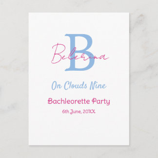 Carte Postale blue pink on clouds nine monogram bachelorette par
