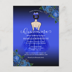 Carte Postale Blue Princess Gold Anniversaire Quinceañera Invita