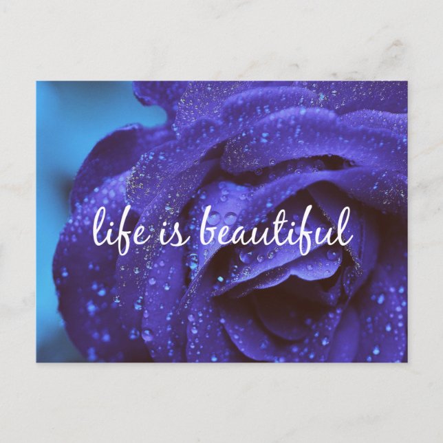 Carte Postale Blue Rose Life is beautiful Quote (Devant)