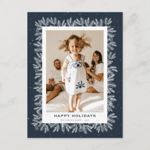 Carte postale Blue Rustic Pine Snow Photo Happy Ho