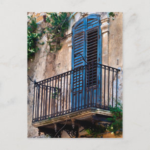 Carte Postale Blue Sicilian Door on the Balcony