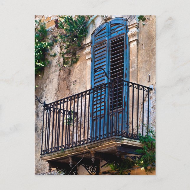 Carte Postale Blue Sicilian Door on the Balcony (Devant)