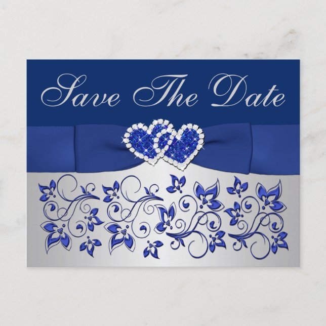 Carte postale 'Blue, Silver Gray Floral Save the D (Devant)
