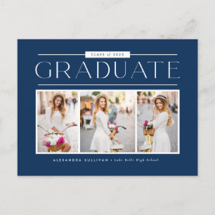 Carte Postale Blue Simple Typographie Photo Collage Graduation