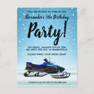 Carte postale Blue Snowmobile Winter Anniversaire