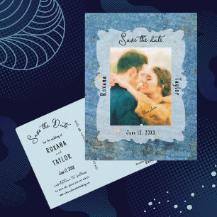 Carte Postale Blue Stone Wedding Photo Save Date Postcard