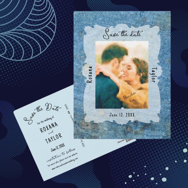 Carte Postale Blue Stone Wedding Photo Save Date Postcard (Créateur téléchargé)