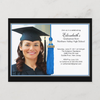 Carte Postale Blue Tassel Photo Graduation Party Invitation