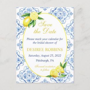 Carte Postale Blue Tile Floral Lemon Bridal Shower