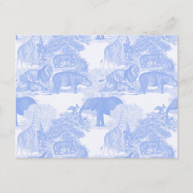 Carte Postale Blue Toile Jungle Animaux Safari Chinoiserie (Devant)