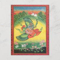 Blue Vishnu sur Garuda Hindu God Art Card