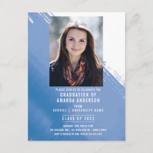 Carte Postale Blue Watercolor Photo Graduation Party 