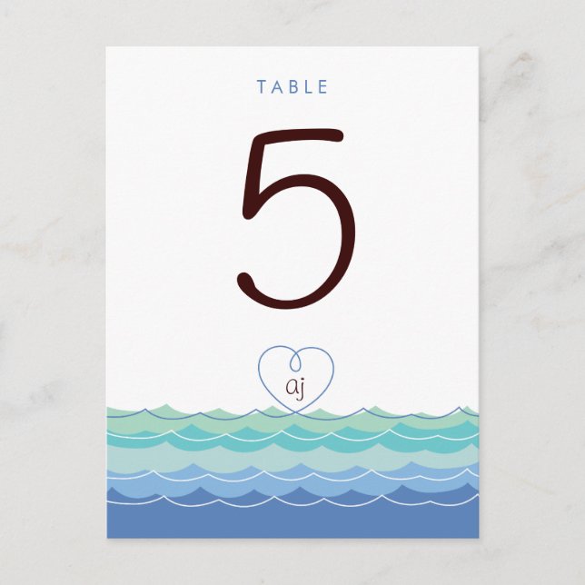 Carte Postale Blue Waves Loopy Heart Beach Modern Table Numéro (Devant)