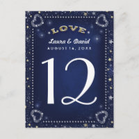Blue White & Gold Love & Stars Tableau Numéro Cart