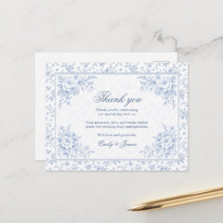 Carte Postale Blue & White Vintage Floral Wedding Thank you card