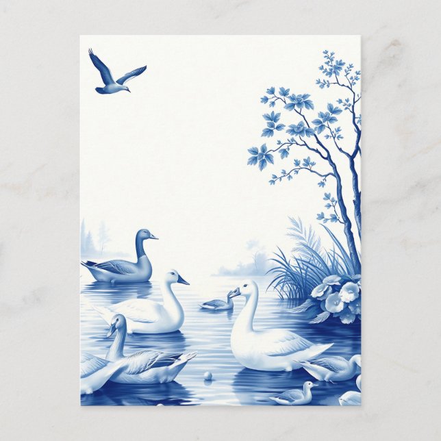 Carte Postale Blue Willow Swans Lake Scene (Devant)
