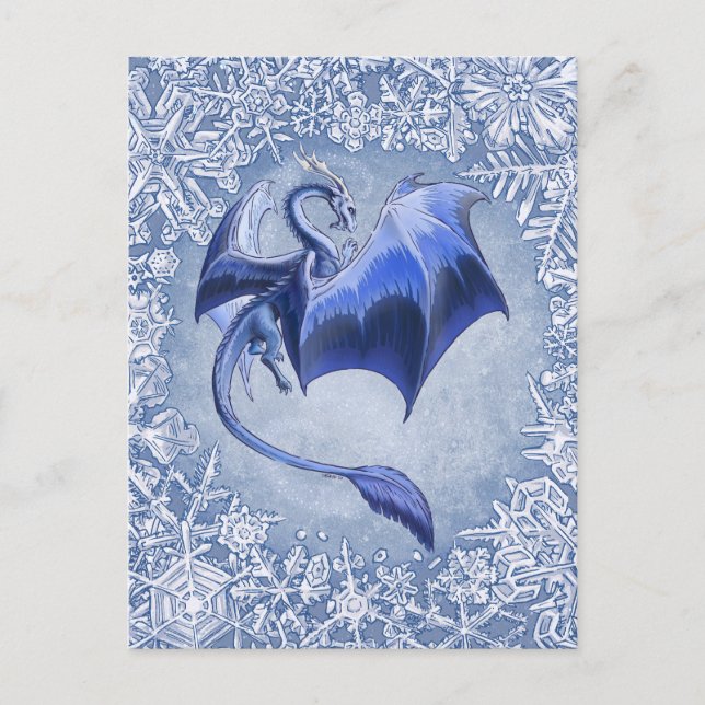 Carte Postale Blue Winter Dragon Imaginaire Nature Art (Devant)