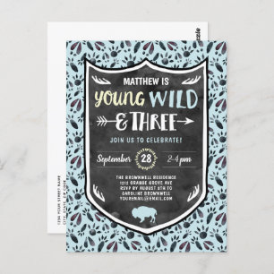 Carte Postale Blue Young Wild et Three Boys 3e fête d'anniversai