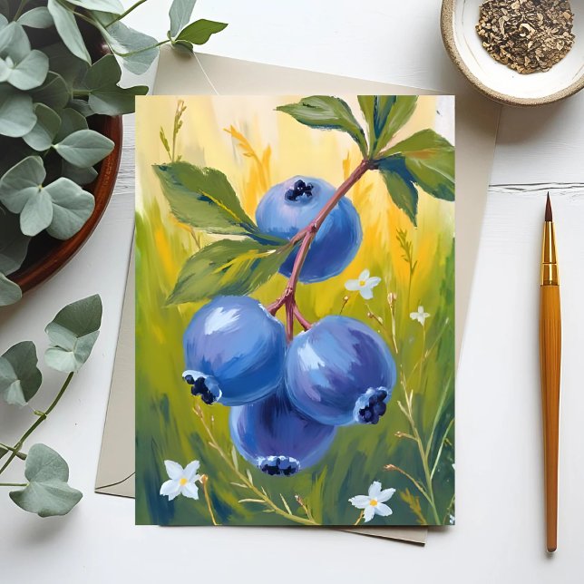 Carte Postale Blueberry Bush | Fruit Watercolor Painting (Créateur téléchargé)