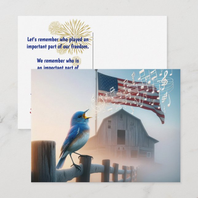 Carte Postale Bluebird Et Le Merci Drapeau Américain (Devant / Derrière)