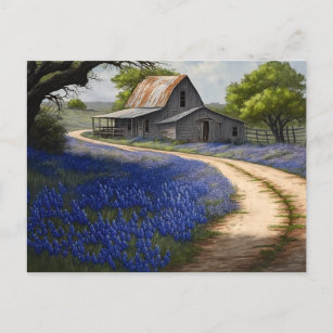 Carte Postale Bluebonnets et la vieille grange au Texas
