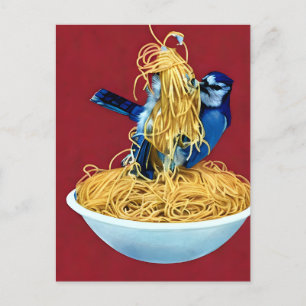Carte Postale Bluejay mangeant Spaghetti