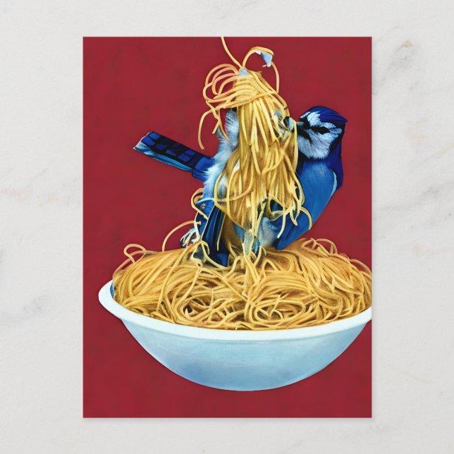 Carte Postale Bluejay mangeant Spaghetti (Devant)
