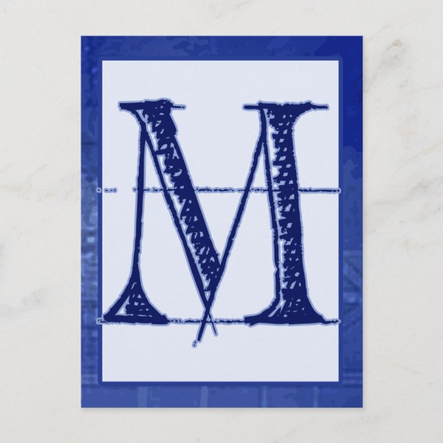 Carte Postale Blueprint Letter "M" Typography Banner Card (Devant)