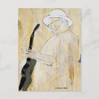 Carte Postale Blues Guitariste Peinture en orange et marron