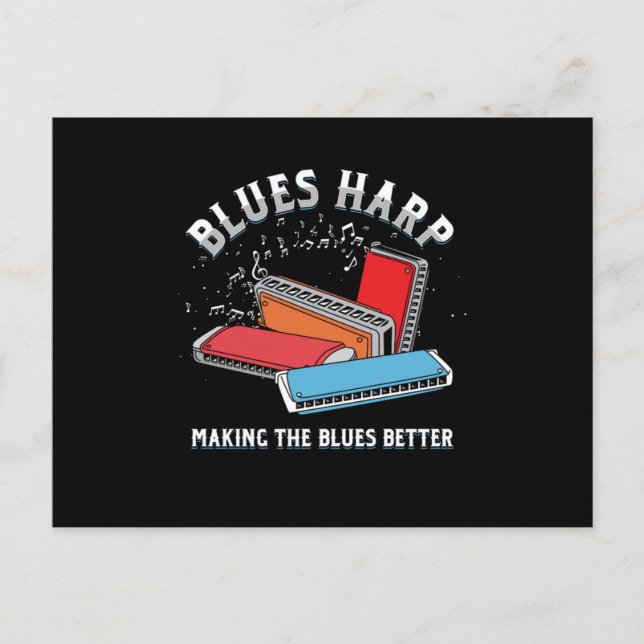 Carte Postale Blues Harp Harmonica Instrument Acoustic Band Cade (Devant)