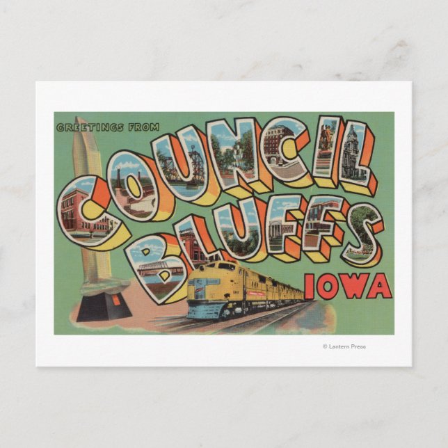 Carte Postale Bluffs du Conseil, Iowa - Grandes Scènes de lettre (Devant)