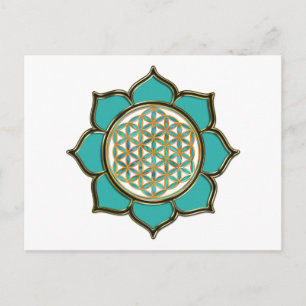 Carte Postale Blume des Lebens Lotus - türkis / transparent