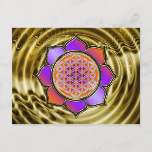 Carte Postale Blume des Lebens Lotus - violet orange / or