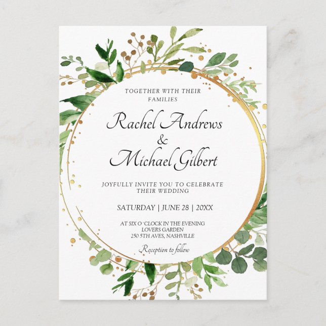 Carte Postale Blumenkreislauf Grünes Gold Hochzeit Einladung (Devant)