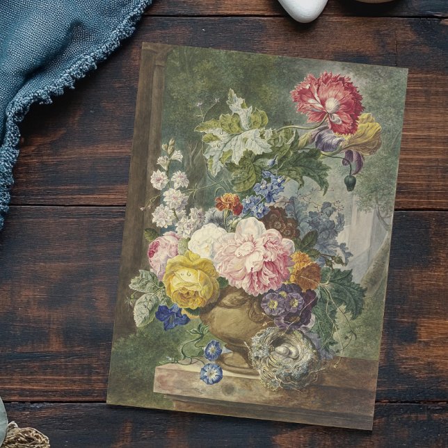 Carte Postale Blumenstrauß in einer Vase mit Vogelnest (Créateur téléchargé)