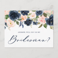 Blush and Navy Floral Will you be My Bridesman