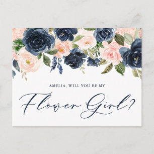 Carte Postale Blush and Navy Floral Will you be My Flower Girl